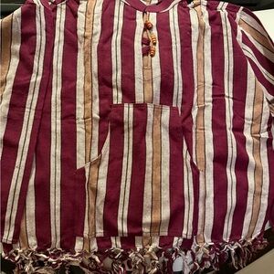 Striped Poncho with Fringe